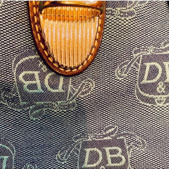 Dooney & Bourke Bag Large Logo Denim Blue Brown Canvas Leather Tote - Picture 7 of 11